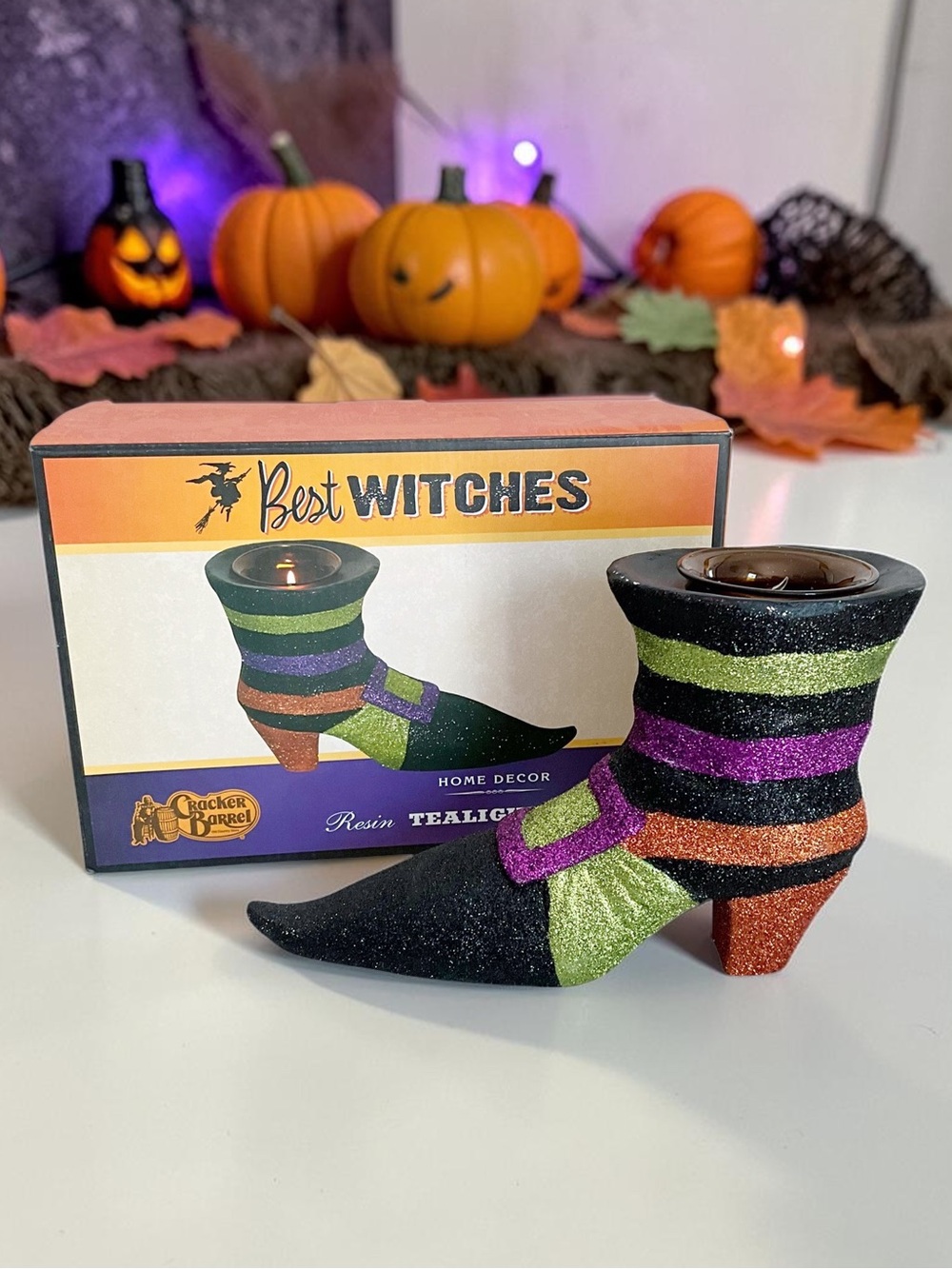 Cracker Barrel Resin Glittery Witches Shoe Tealight Holder